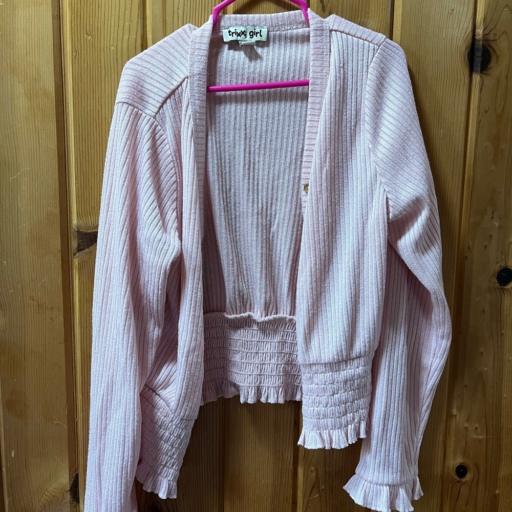 Trixxi Girl Light Pink Ribbed Cardigan